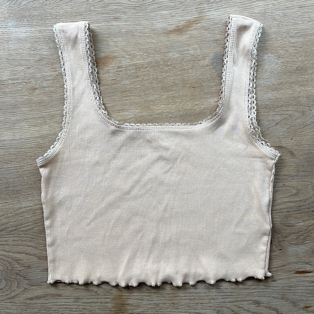 Top Shop Crop Top Tan Lettuce Edge Baby Tank Top Size 6 Size Medium